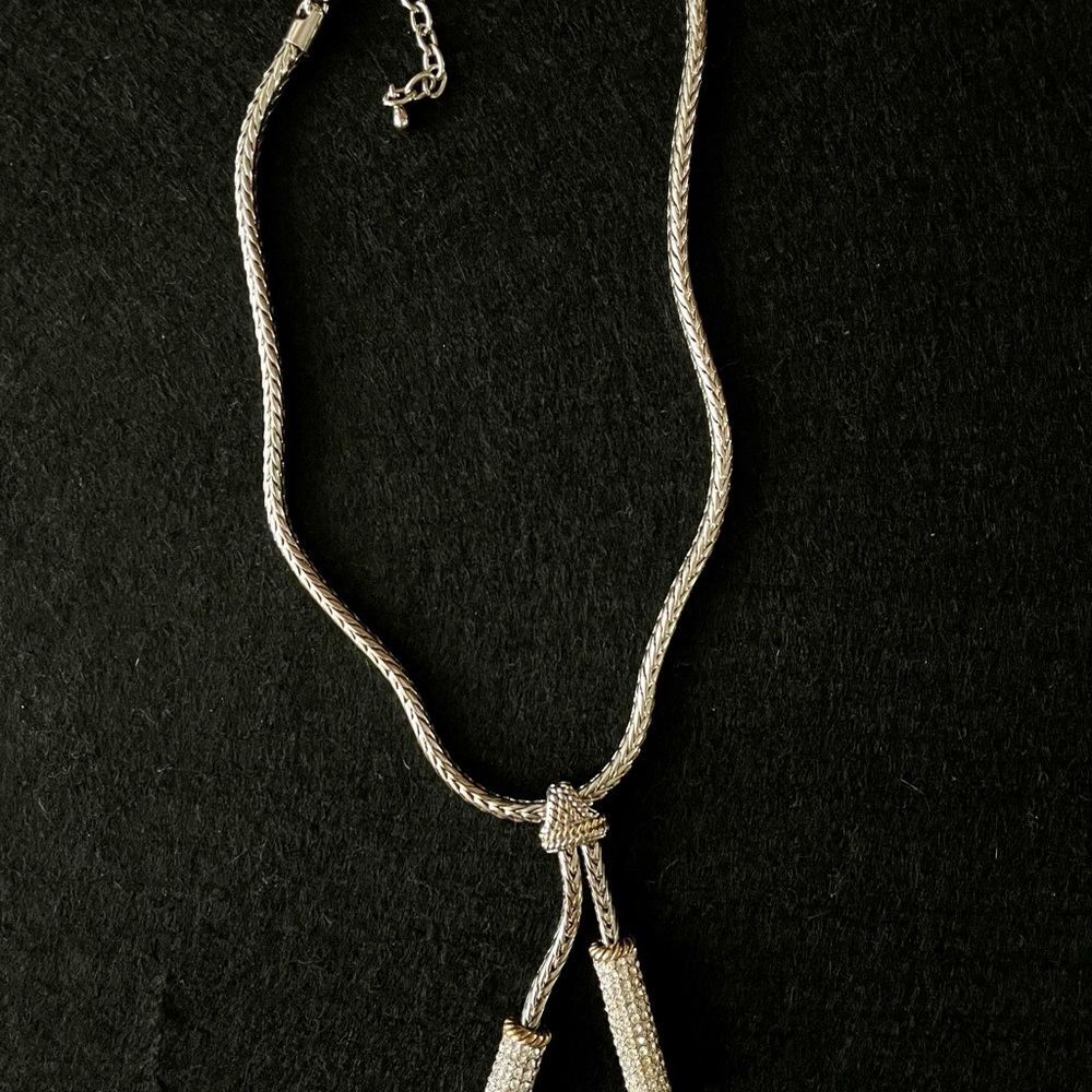 Silver Lariat Style Rhinestone Necklace - Picture 5 of 6